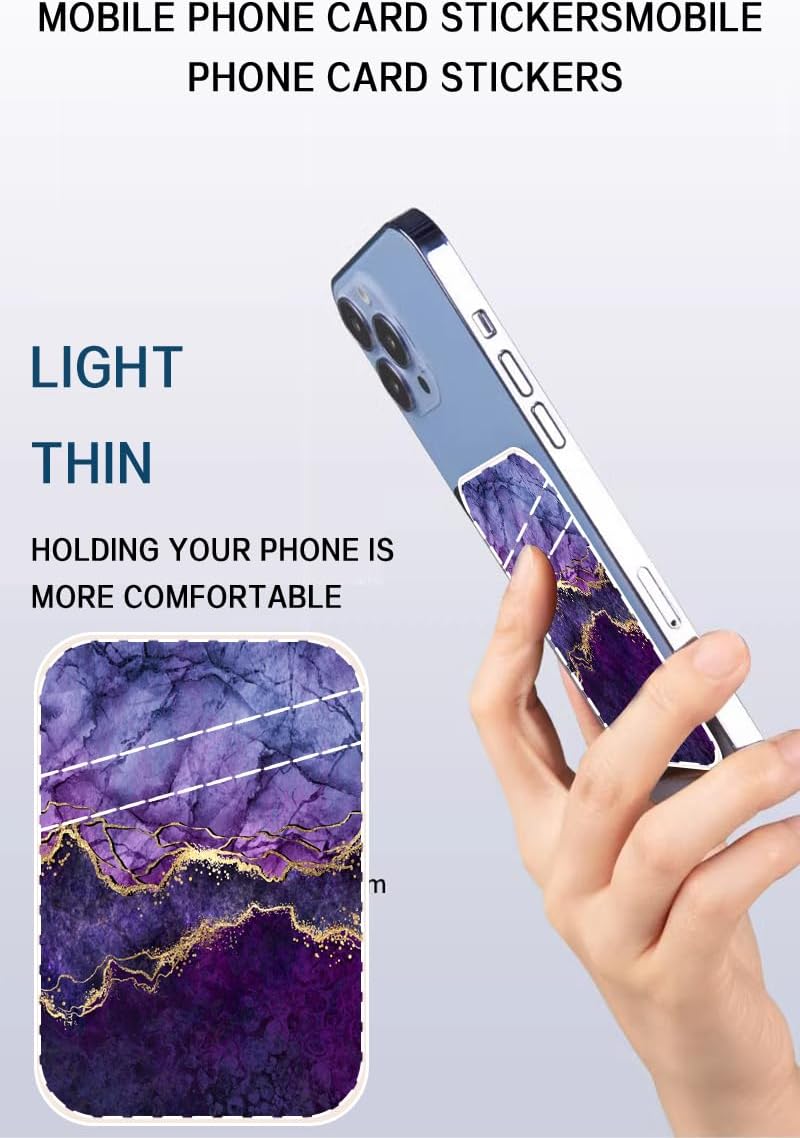 AOHRO Dual Pocket Leather Phone Wallet Adhesive Stick On, Cute Card Holder, Credit Card Holder for Phone Case, Luxury Blue Marble - Image 3